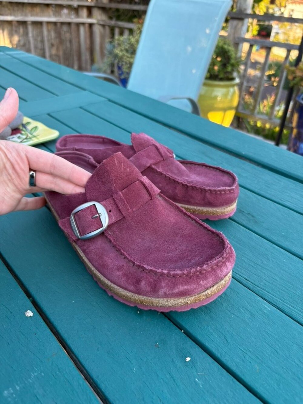 Birkenstock Buckley Clog in Maroon Suede Leather